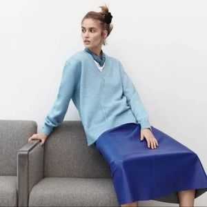 Zara V-neck Knit Wool Blend Sweater in Light Blue